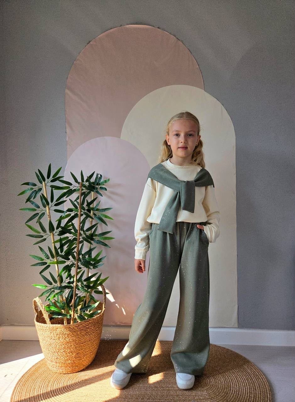 Girls’ 3 Piece Sparkle Tracksuit Set, Sage Green
