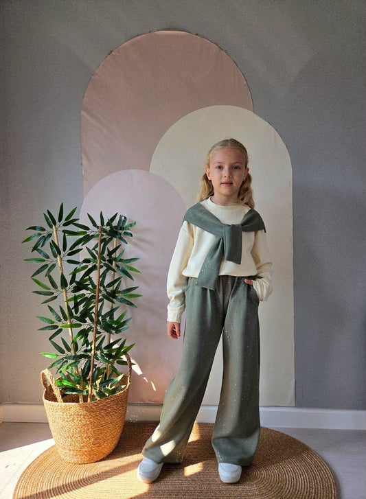 Girls’ 3 Piece Sparkle Tracksuit Set, Sage Green