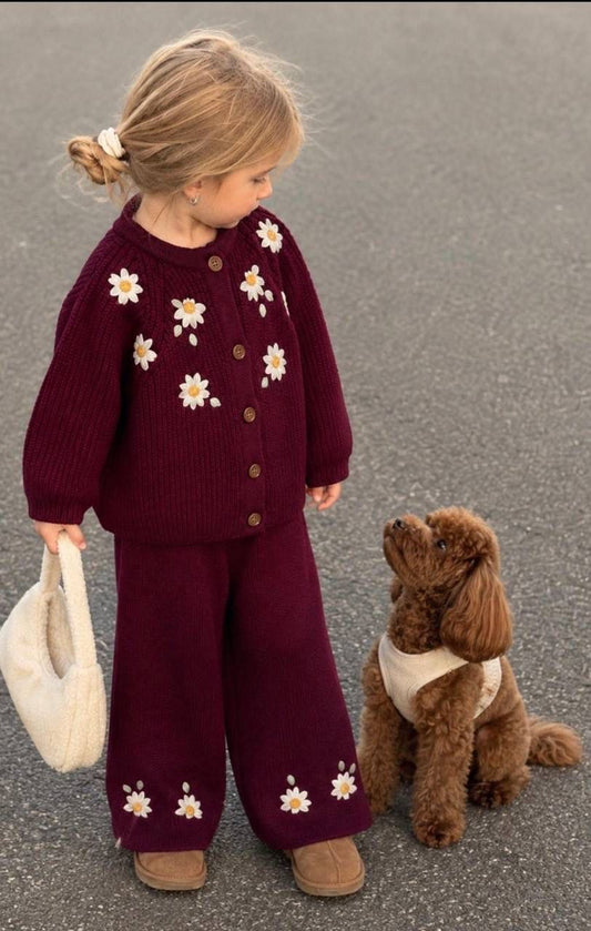 Girls’ Burgundy Daisy Knit Set